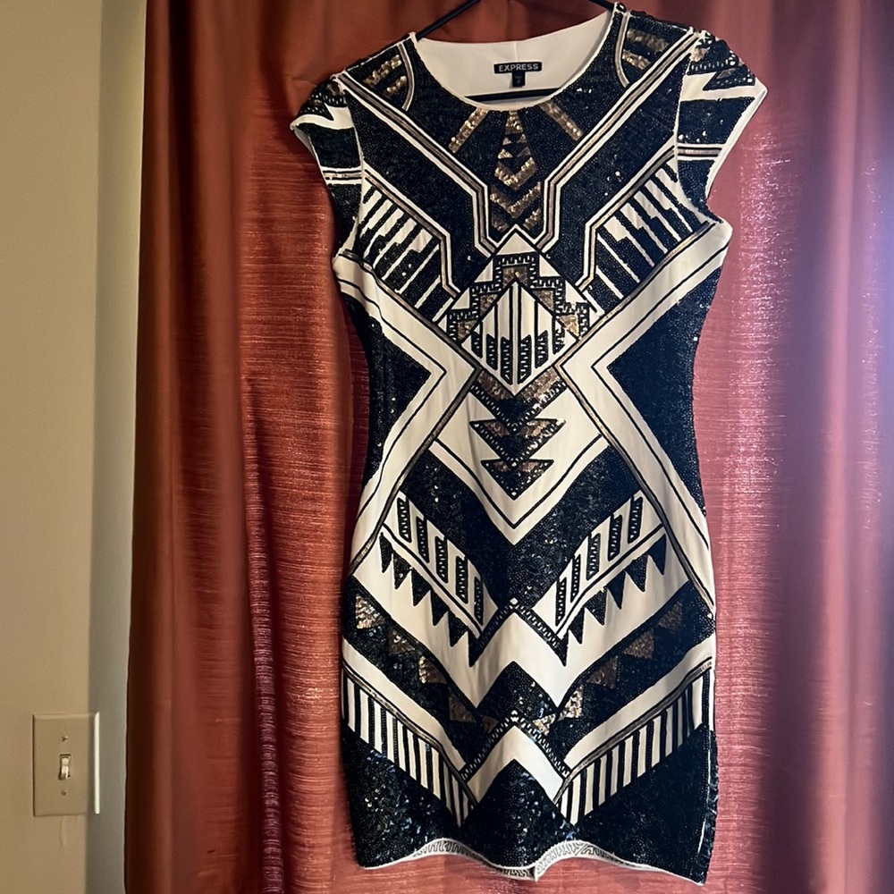 Black gold & cream sequence dress